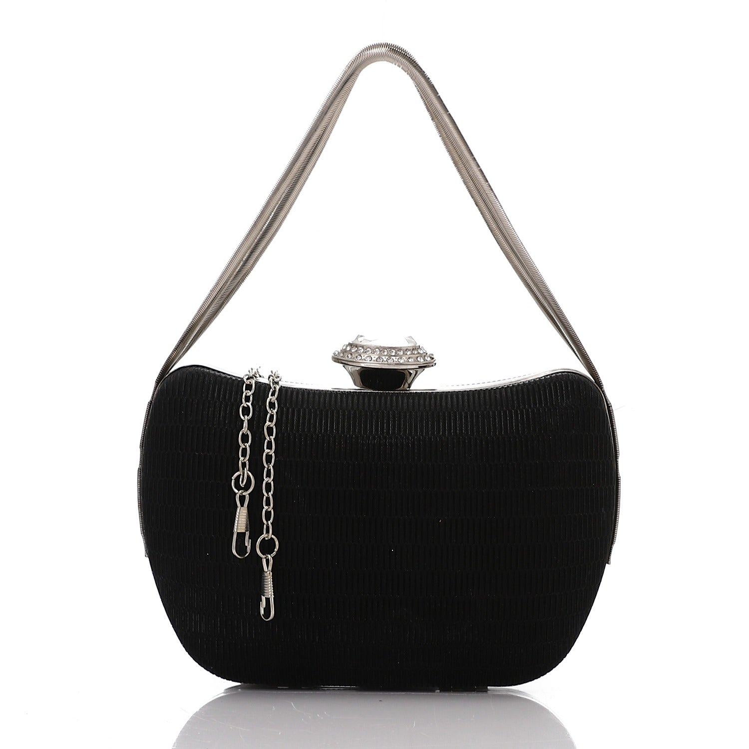 Textured Satin Evening Bag – Black