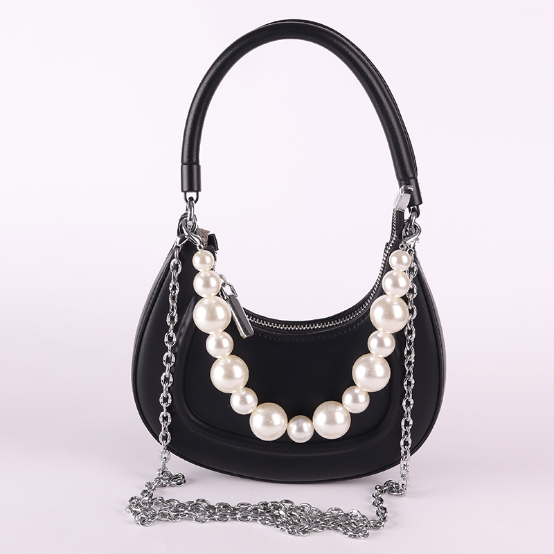 Pearl Chain Shoulder Bag – Black