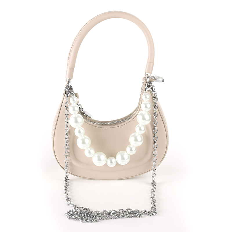 Pearl Chain Shoulder Bag – Beige