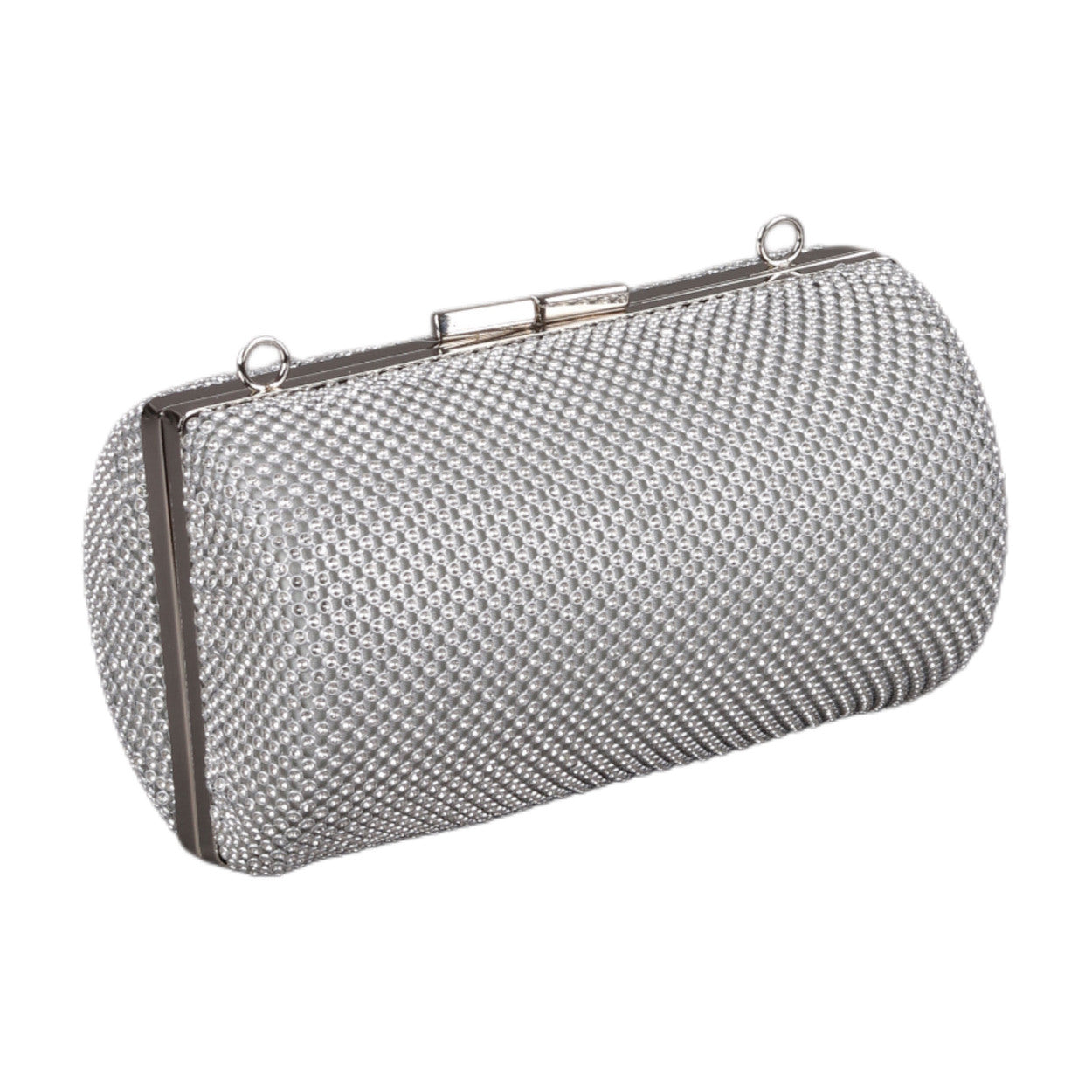 Rhinestone Cylinder Clutch Bag – Silver