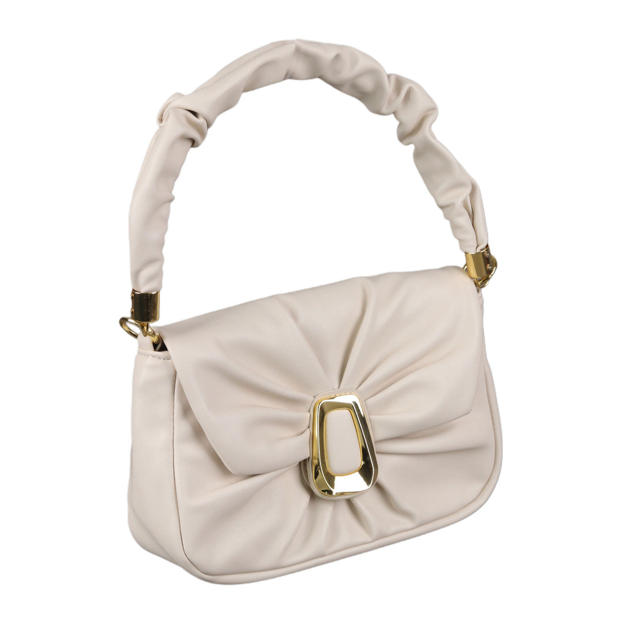 Ruched Faux Leather Shoulder Bag – Beige