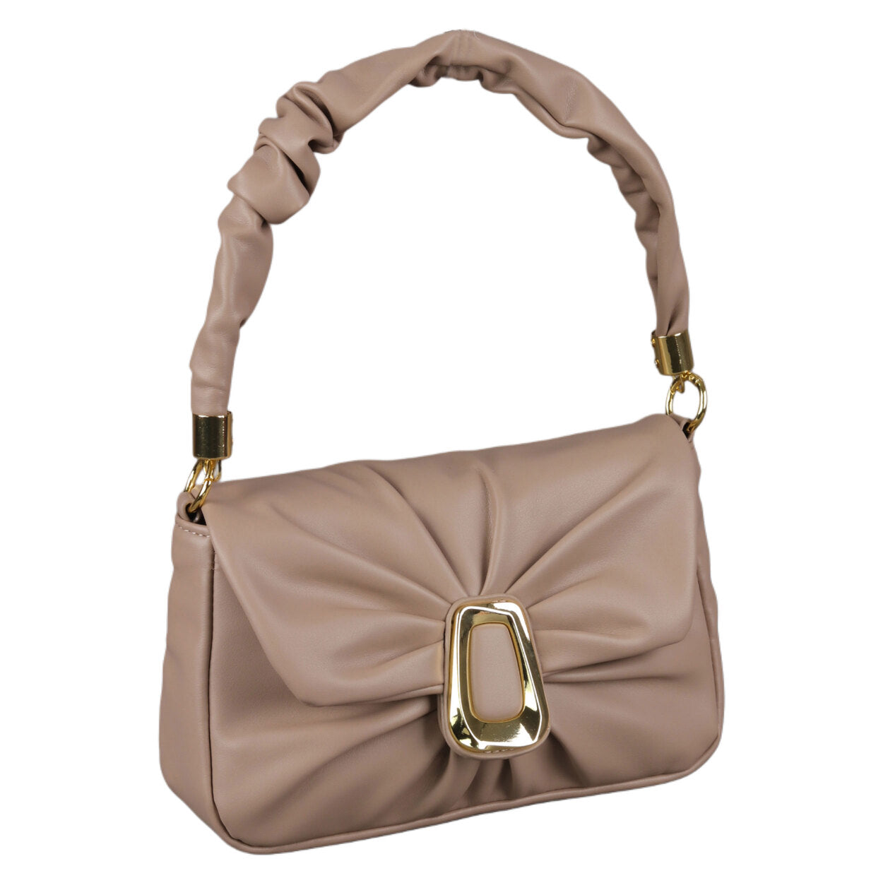 Ruched Faux Leather Shoulder Bag – Nude Beige