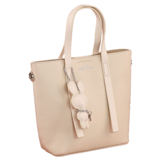 Minimal Tote Handbag with Bunny Charm – Cream Beige