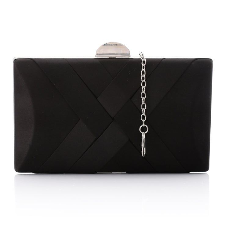Satin Pleated Box Clutch ƒ?? Black