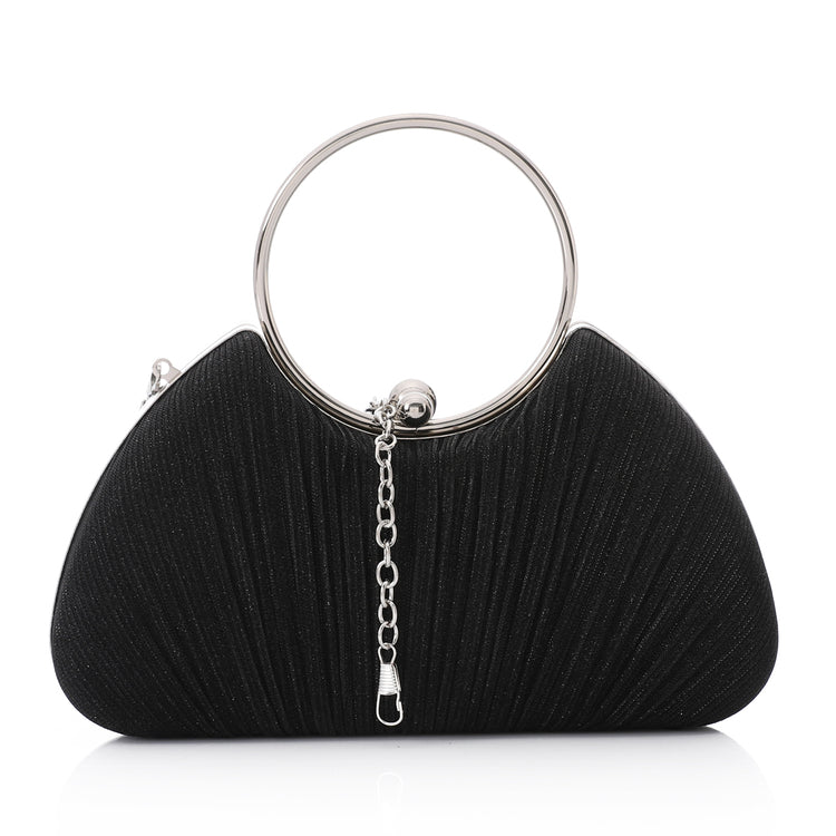 Synthetic Ring Handle Clutch Bag – Black