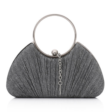Metallic Glitter Ring Handle Clutch – Silver