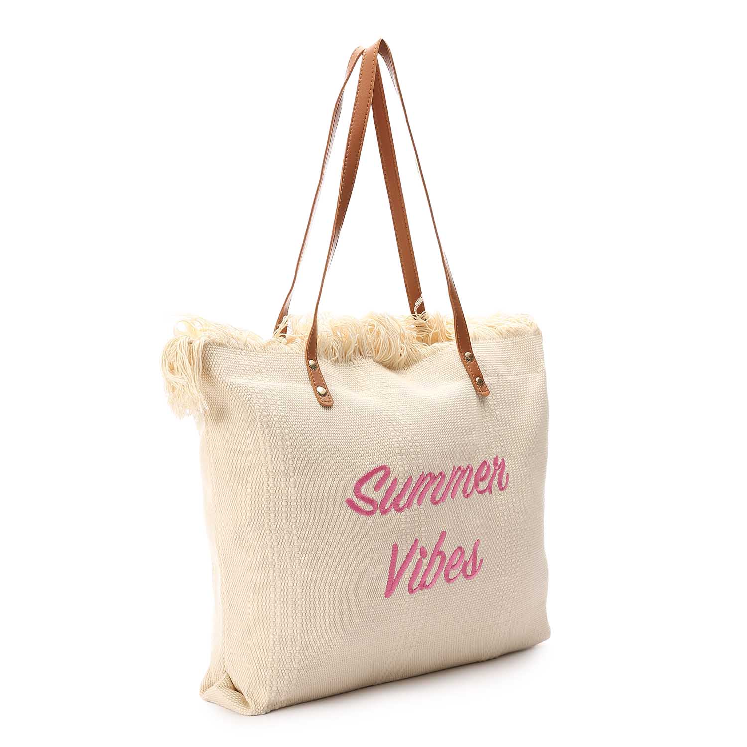 Summer Vibes Canvas Tote Bag Beige