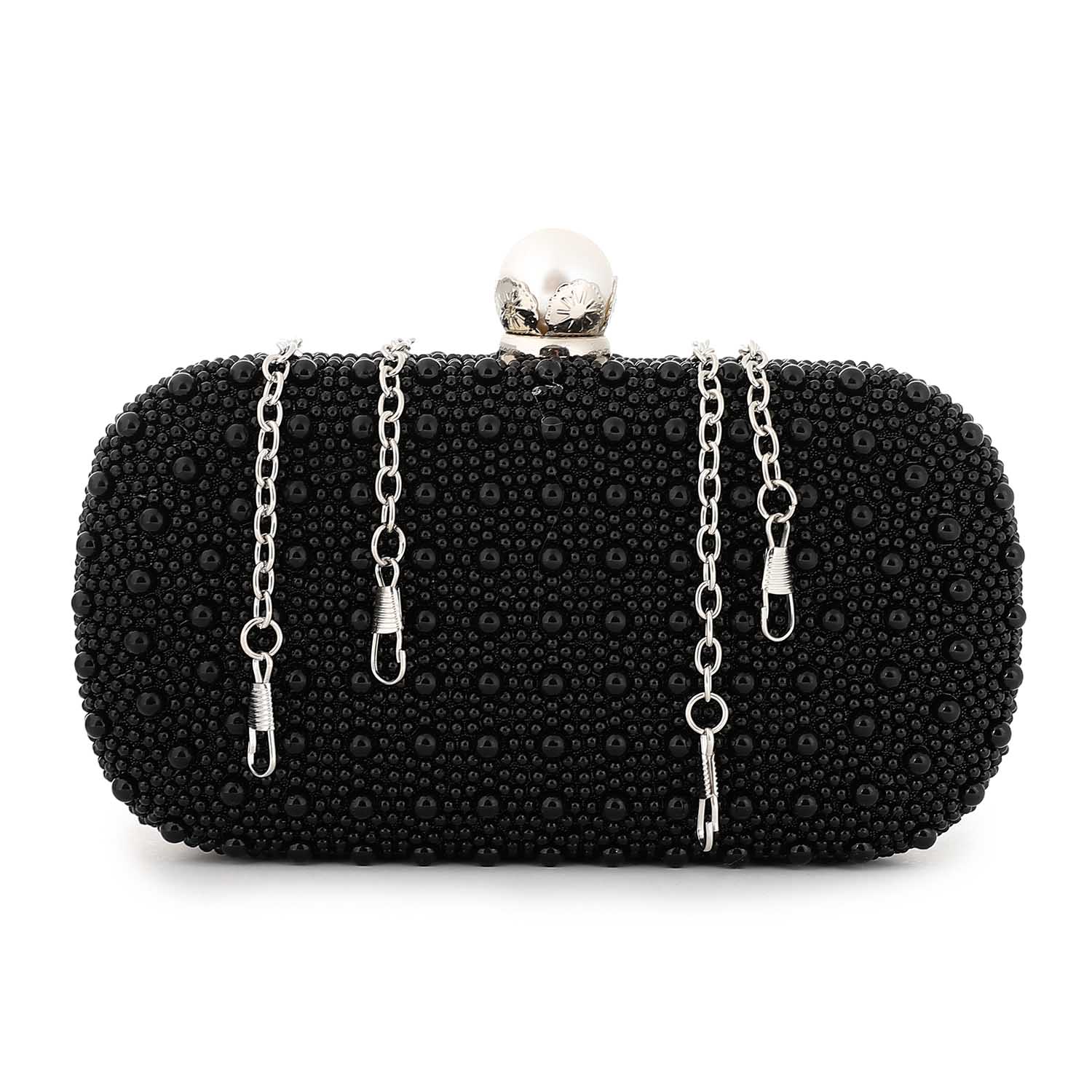 Midnight Pearl Beaded Clutch – Black Elegance