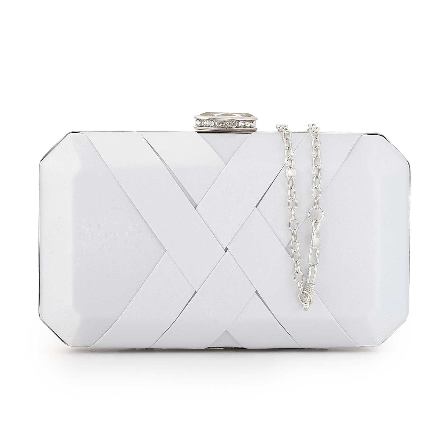Satin Pleated Clutch – White