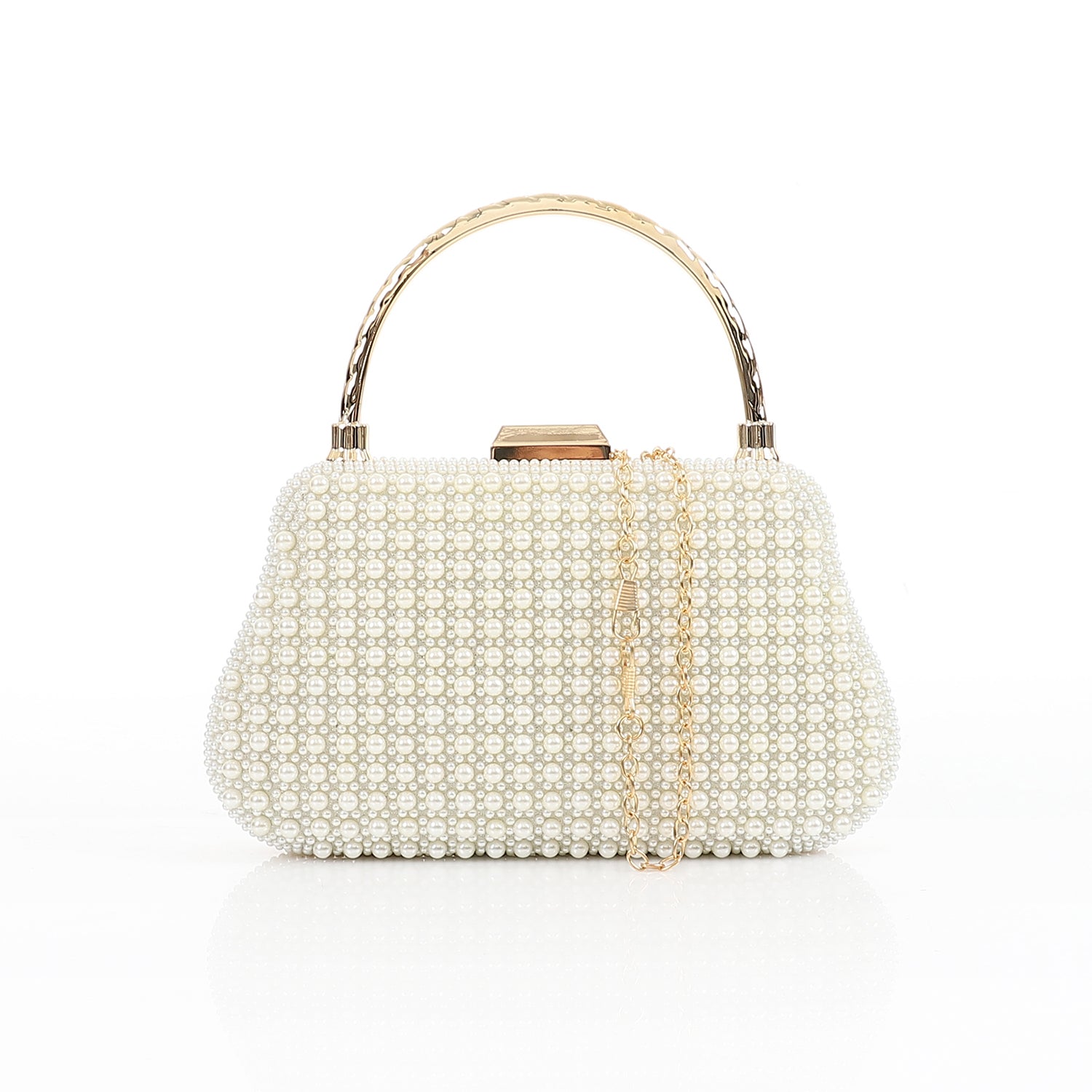 Pearl Top Handle Clutch – Beige