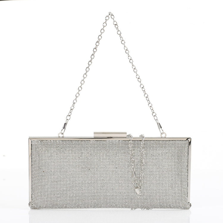 Celestial Shine Rhinestone Box Clutch – Silver