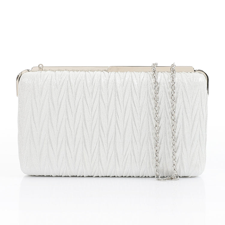 Textured Satin Clutch – Silver