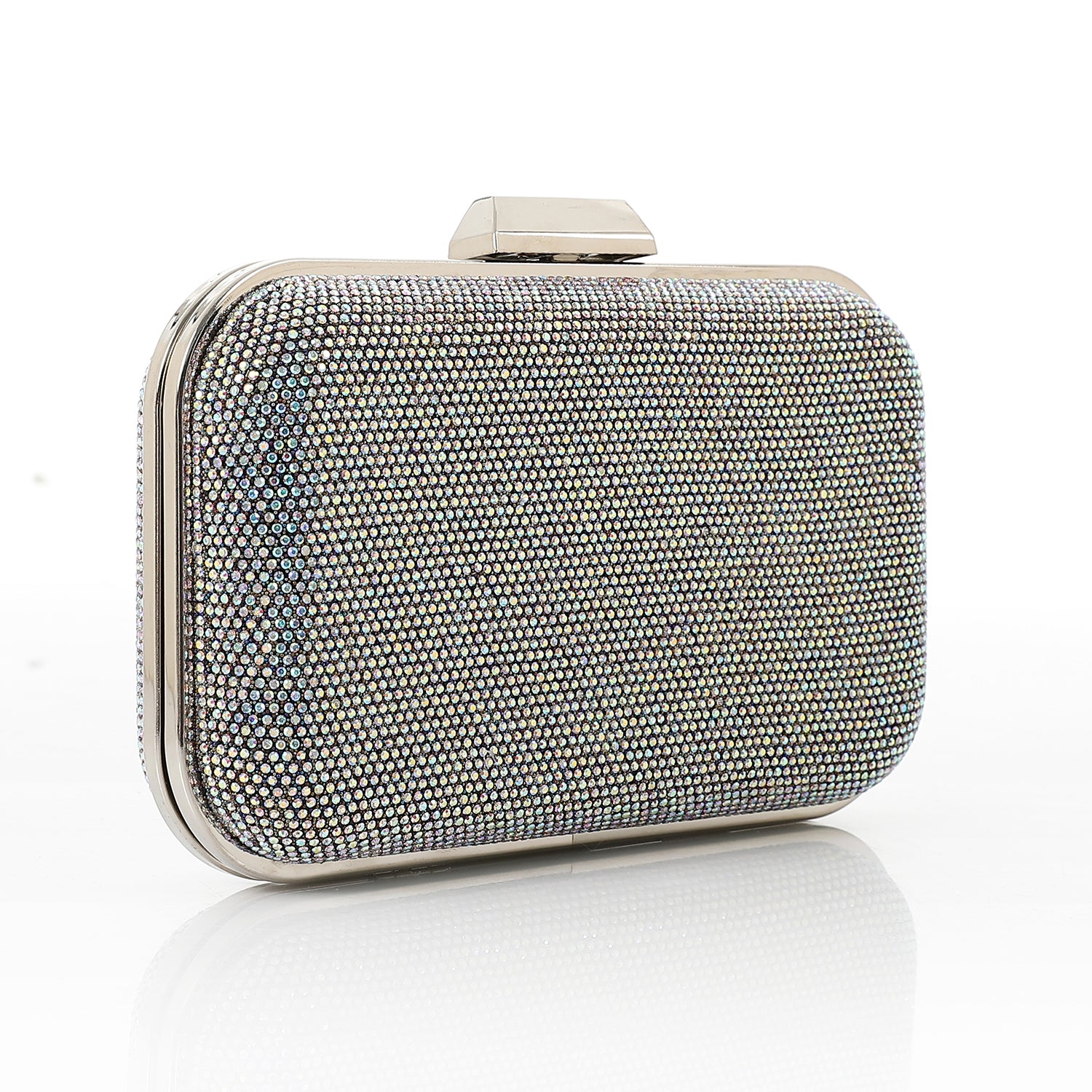 Midnight Spark Rhinestone Box Clutch Silver