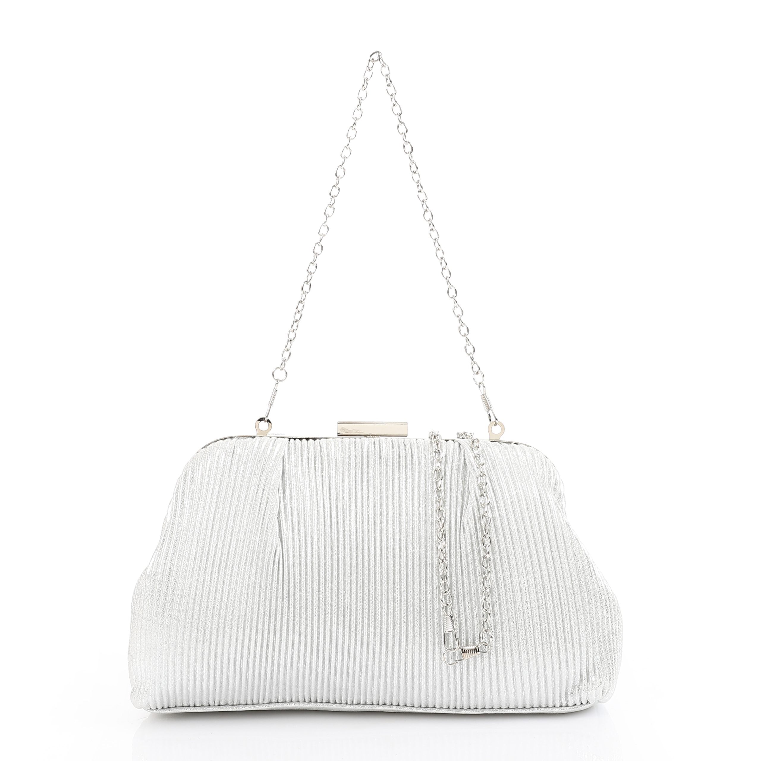Pleated Satin Clutch – Silver