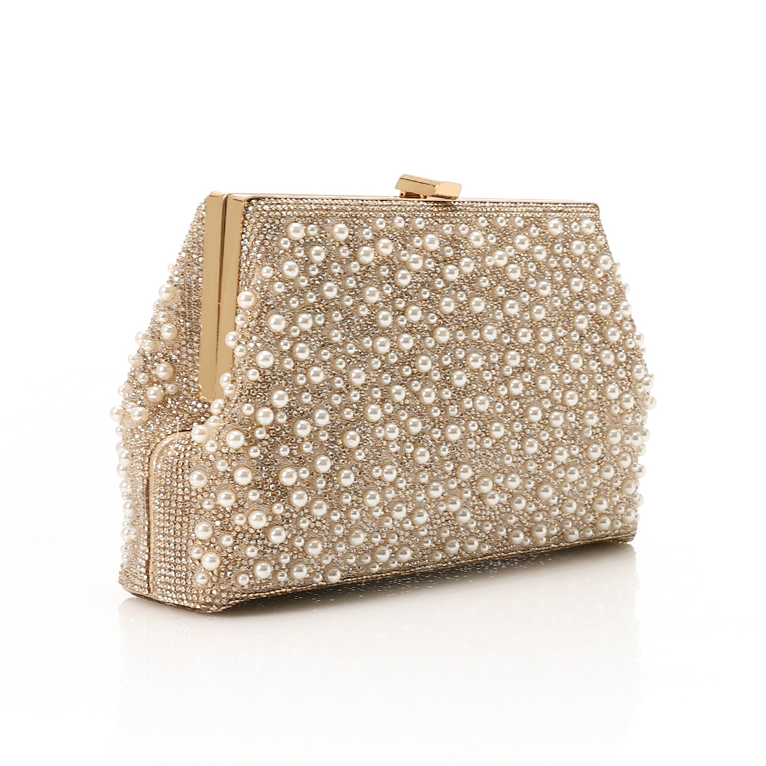 Pearl Embellished Evening Clutch Gold