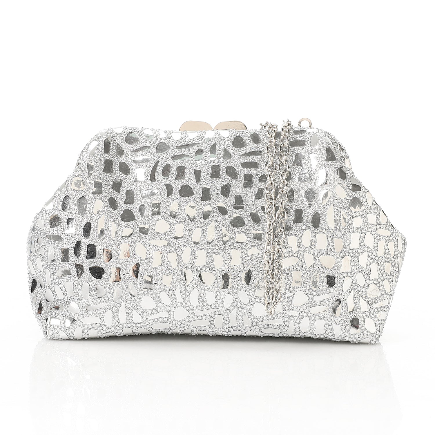 Mosaic Mirror Evening Clutch - Silver