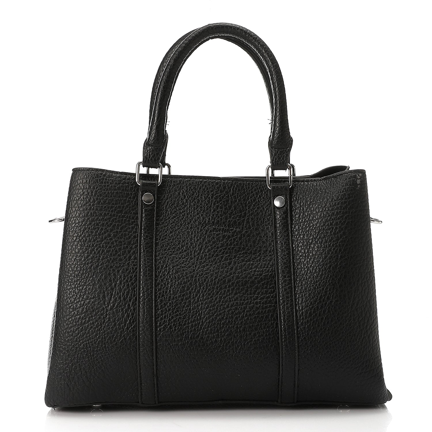 Pebbled Structured Tote Bag with Top Handles - Black