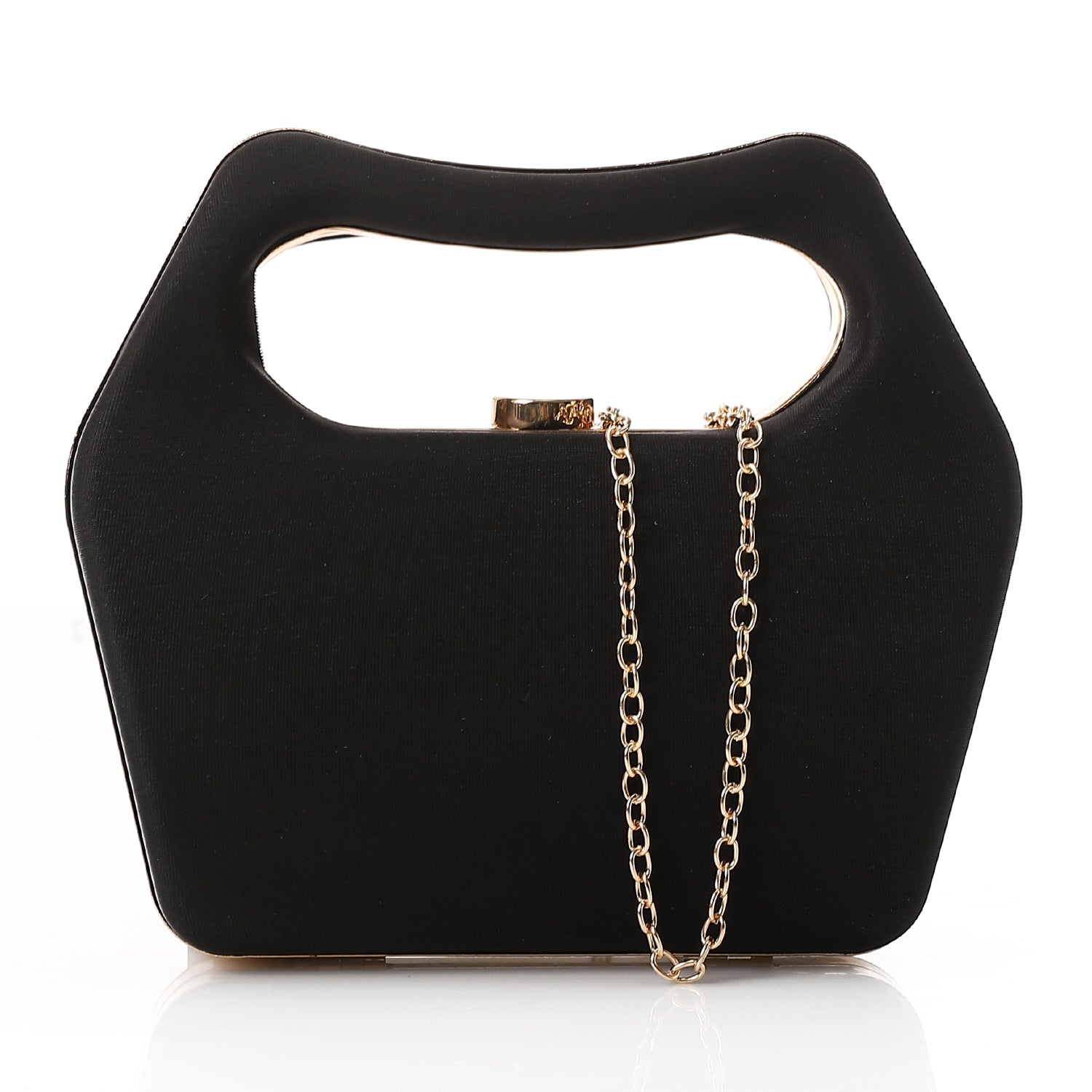 Geometric Clutch with Gold Handle -Black