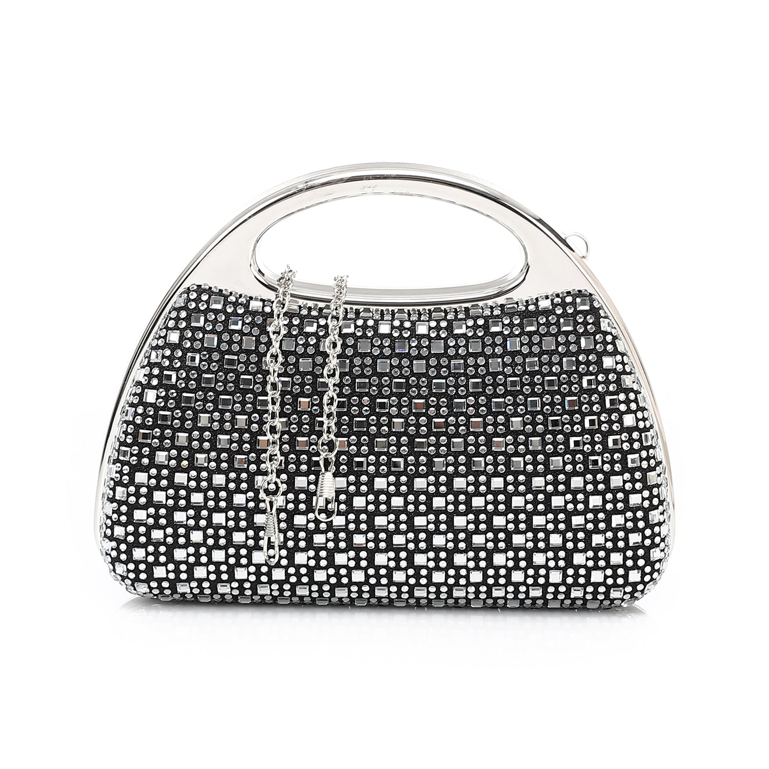 Crystal Embellished Top Handle Clutch ??? Black