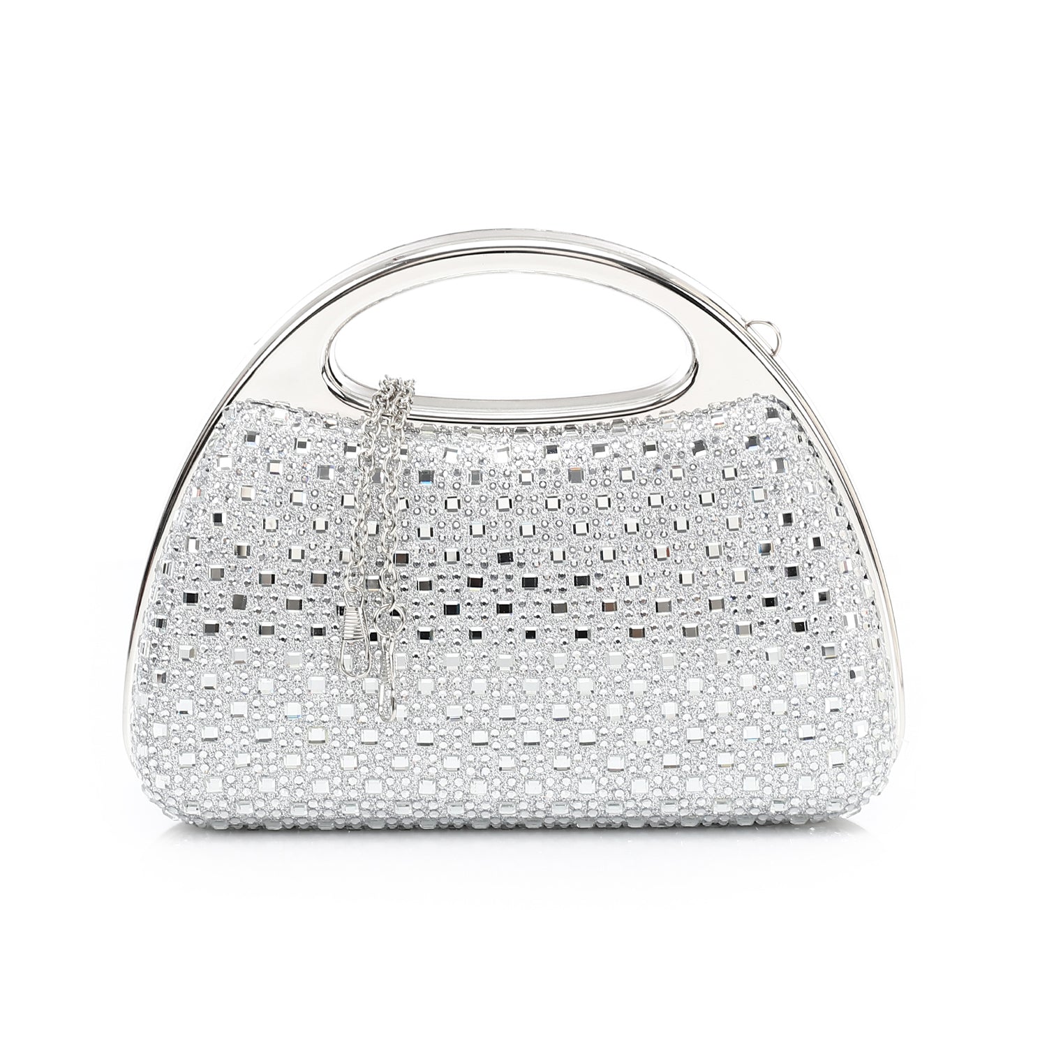 Crystal Embellished Top Handle Clutch – Silver