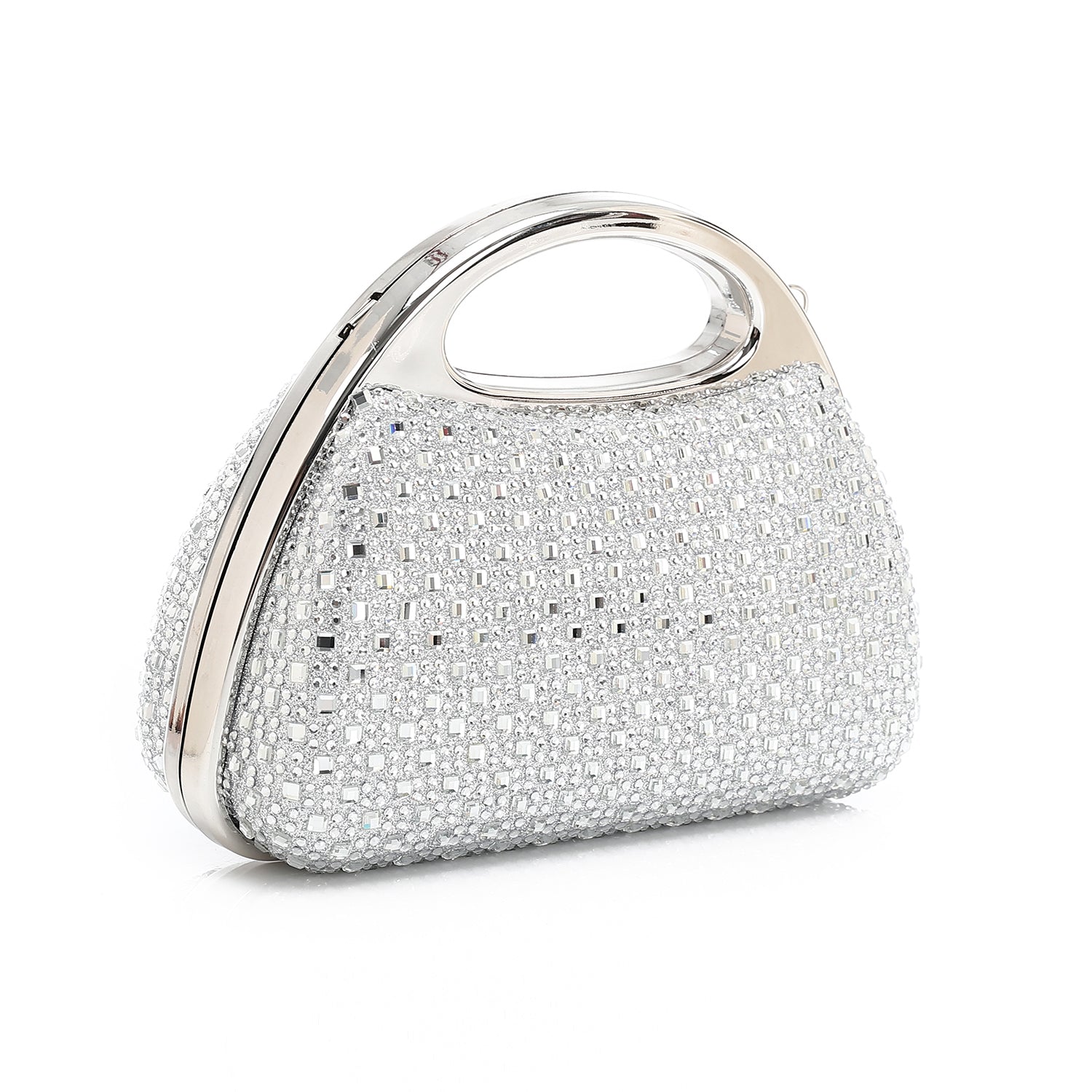Crystal Embellished Top Handle Clutch – Silver