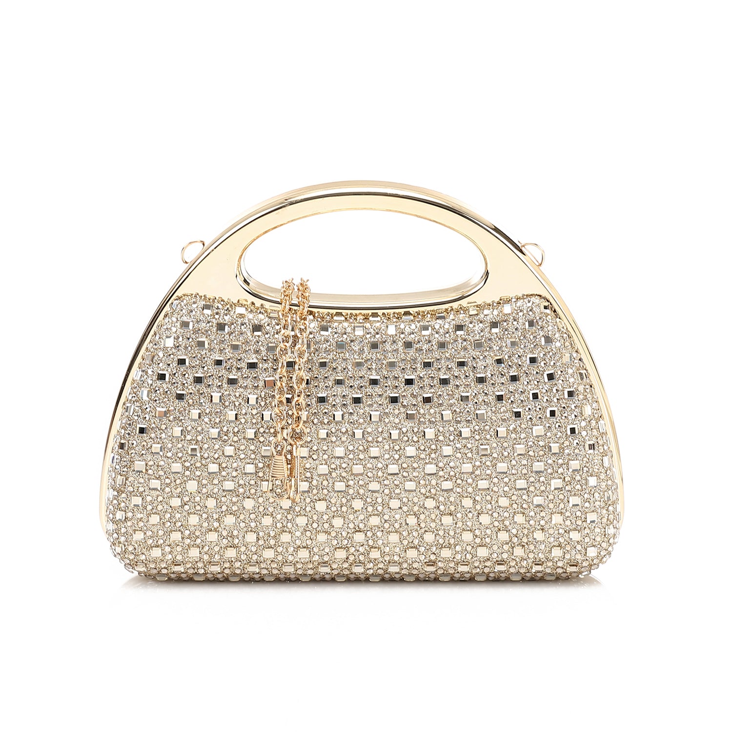 Crystal Embellished Top Handle Clutch – Gold