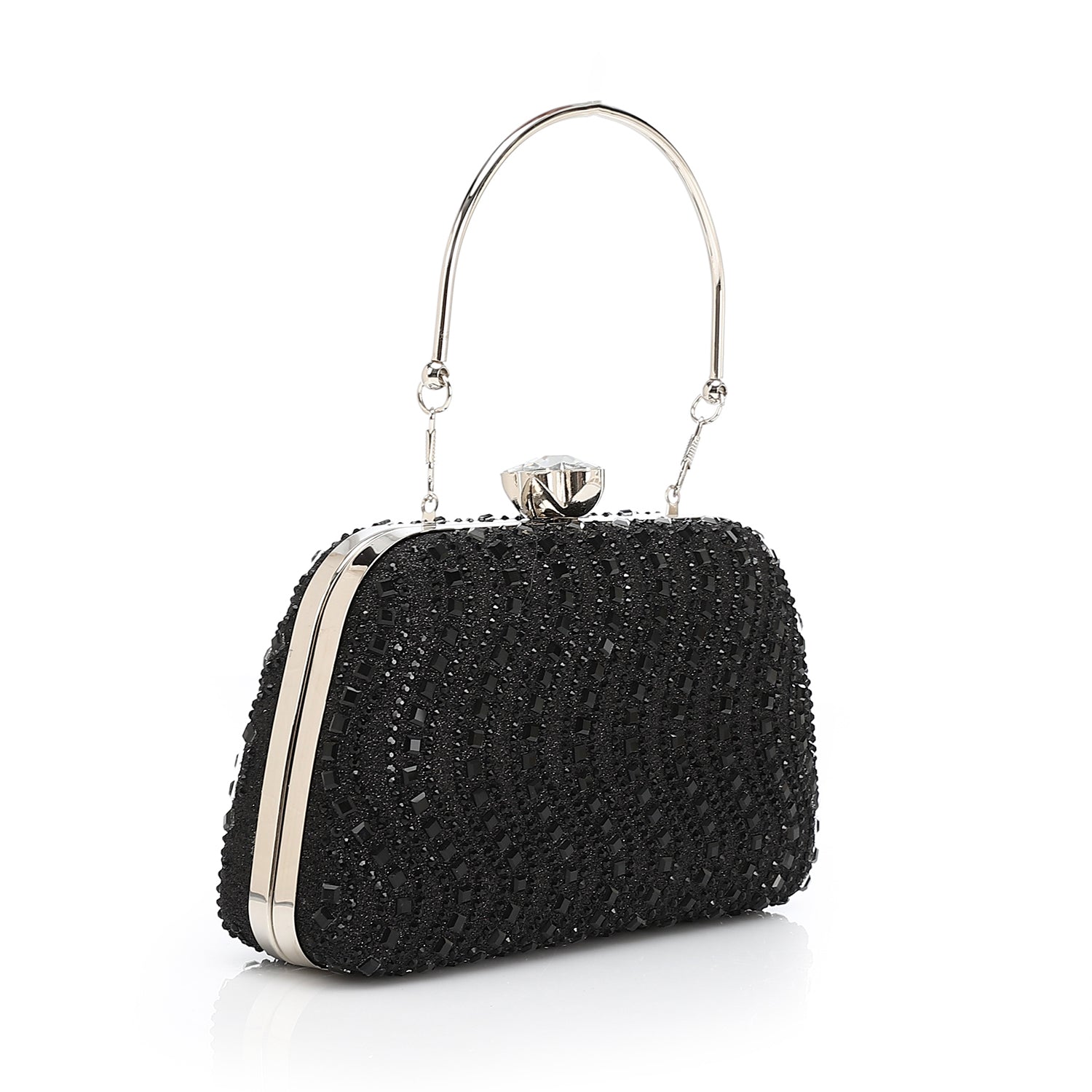 Crystal Top Handle Evening Clutch – Black