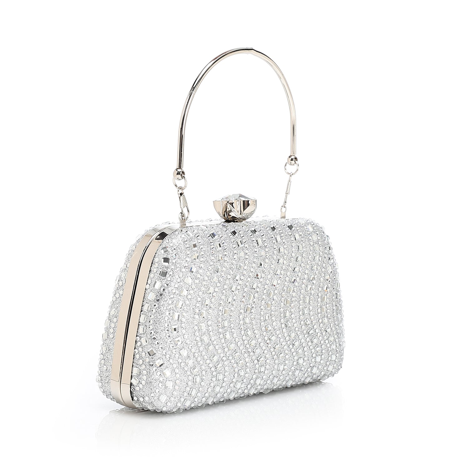Crystal Top Handle Evening Clutch – Silver
