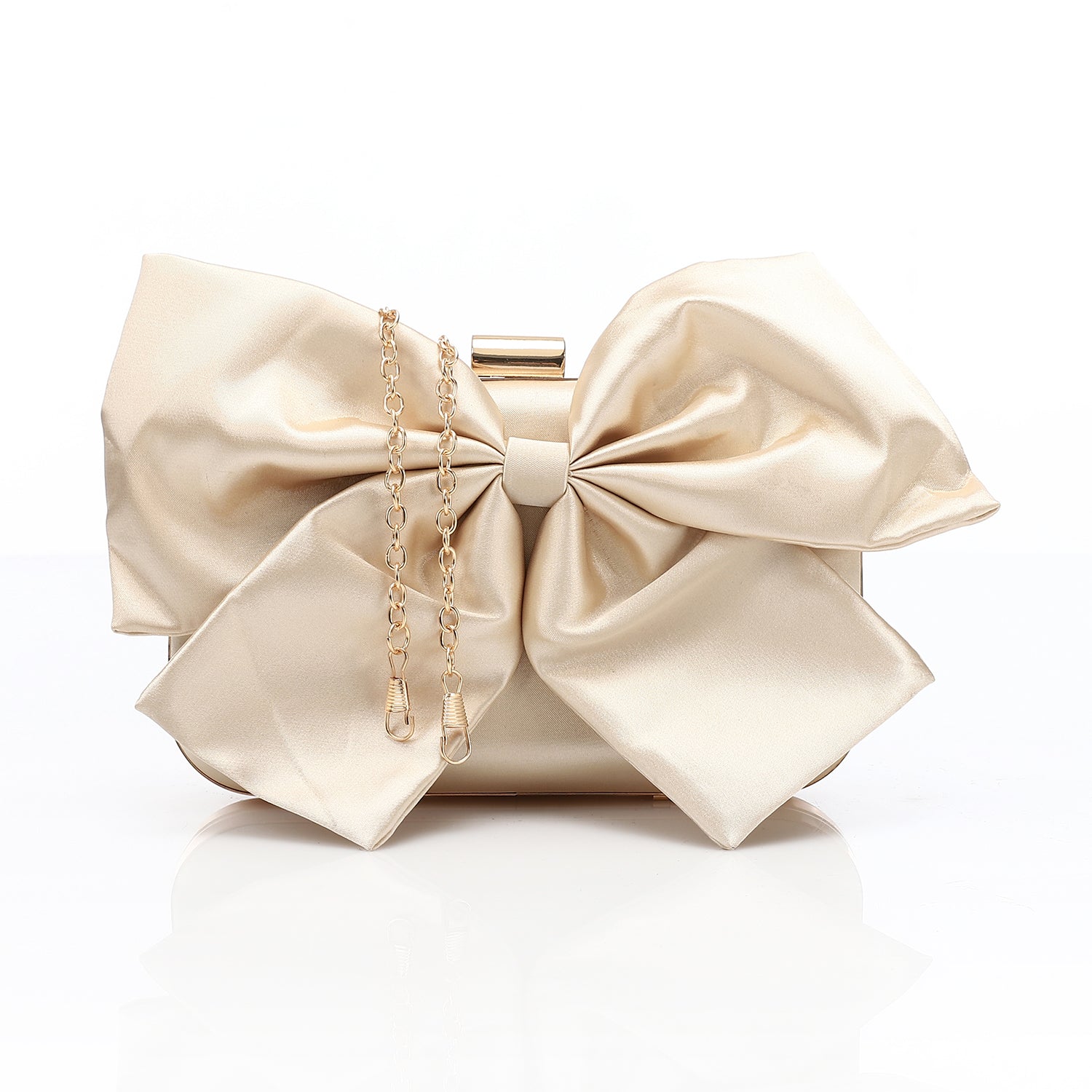 Satin Bow Evening Clutch – Gold
