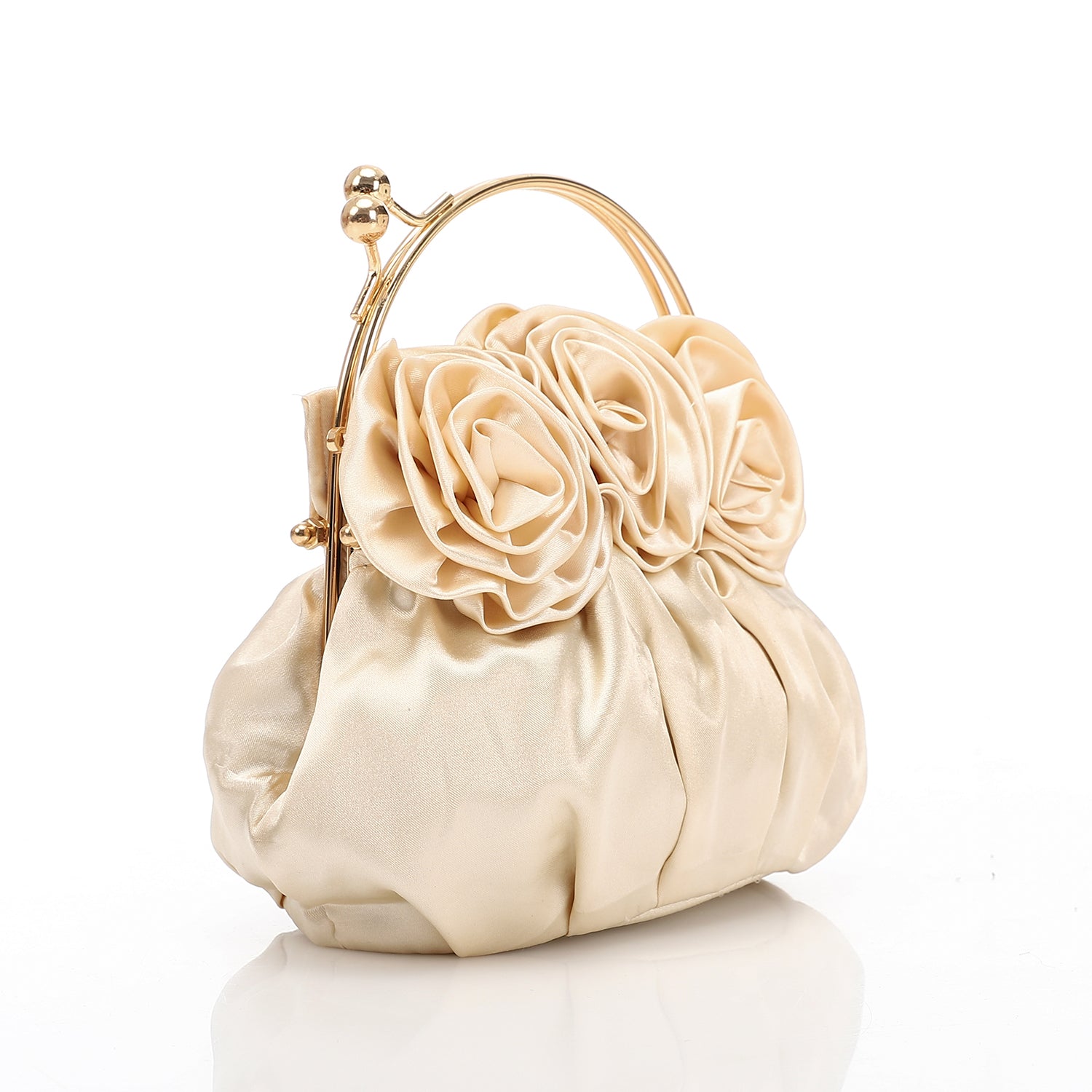 Satin Floral Rosette Evening Bag Beige