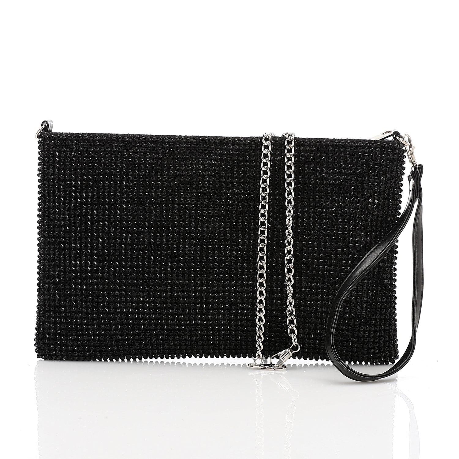 Crystal Studded Evening Envelope Clutch Black