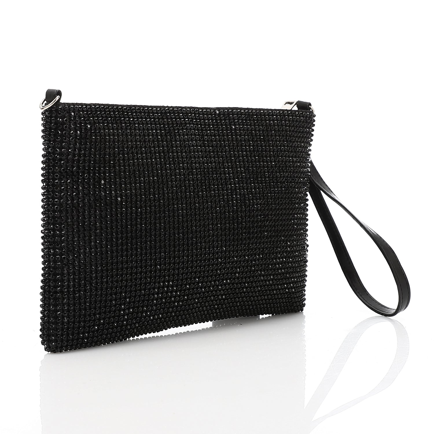 Crystal Studded Evening Envelope Clutch Black