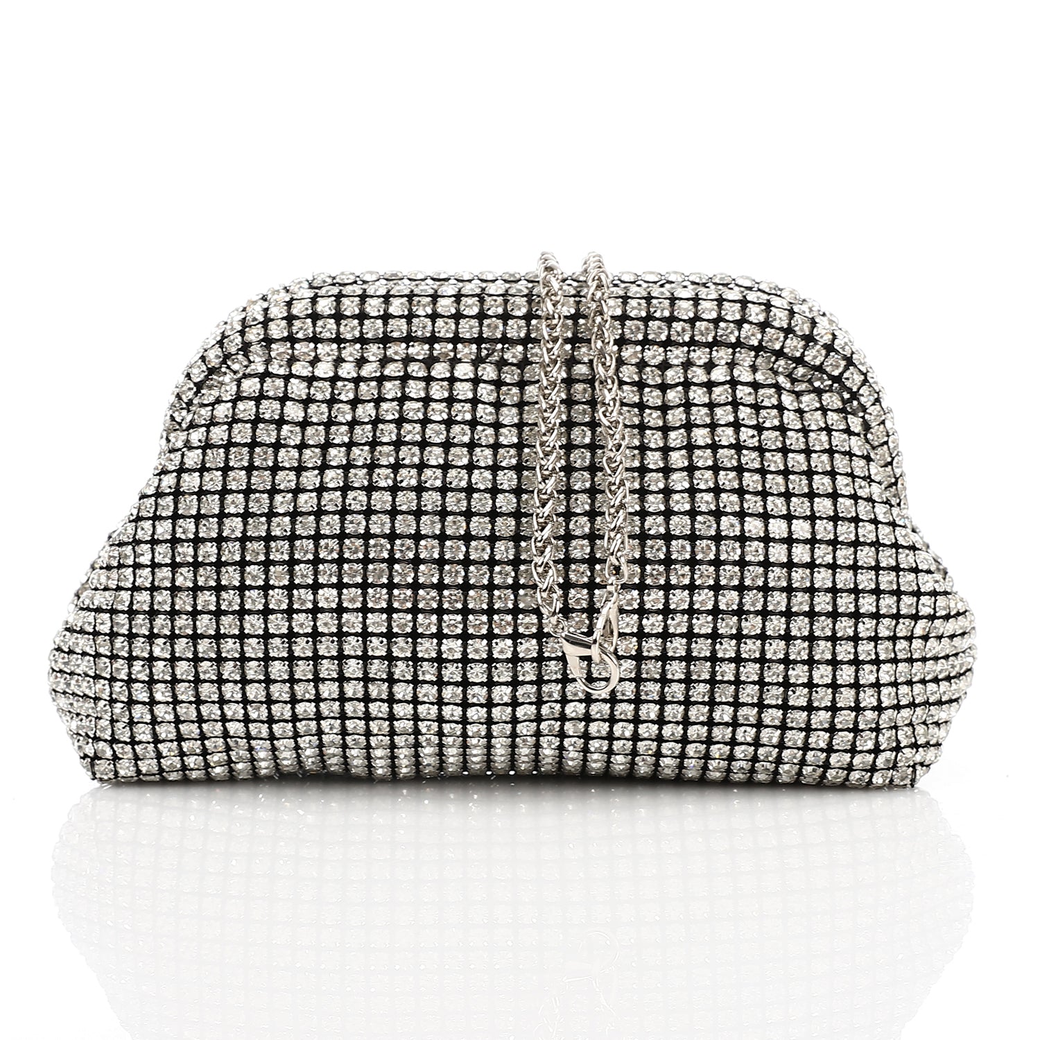Full Crystal Rhinestone Evening Pouch Silver