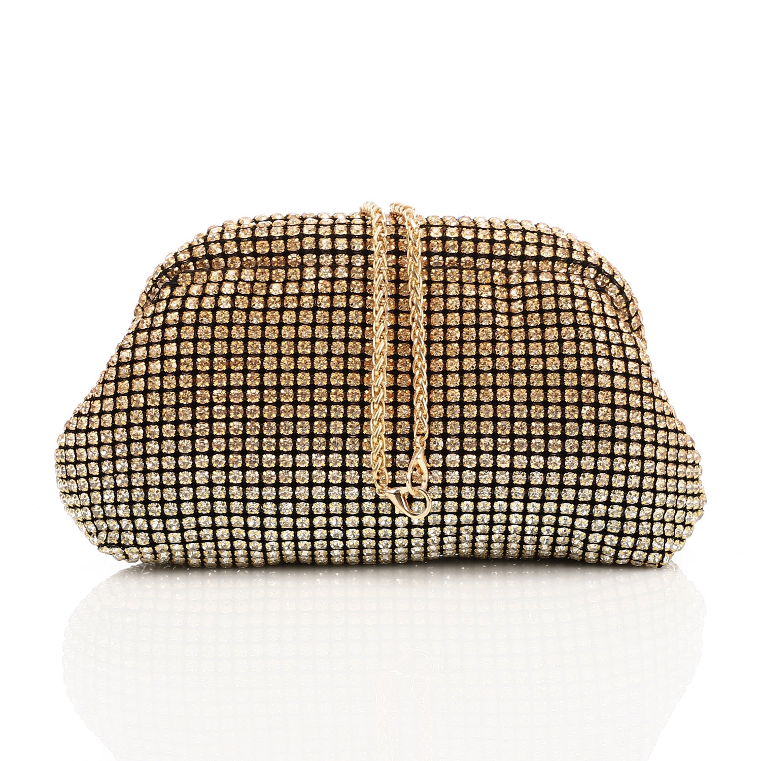 Full Crystal Rhinestone Evening Pouch Gold