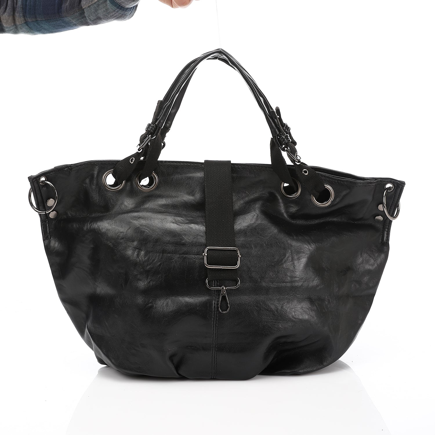 Oversized Faux Leather Multi-Functional Tote Bag Black
