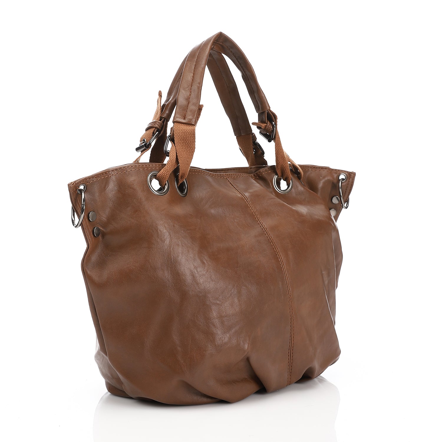 Oversized Faux Leather Multi-Functional Tote Bag Brown