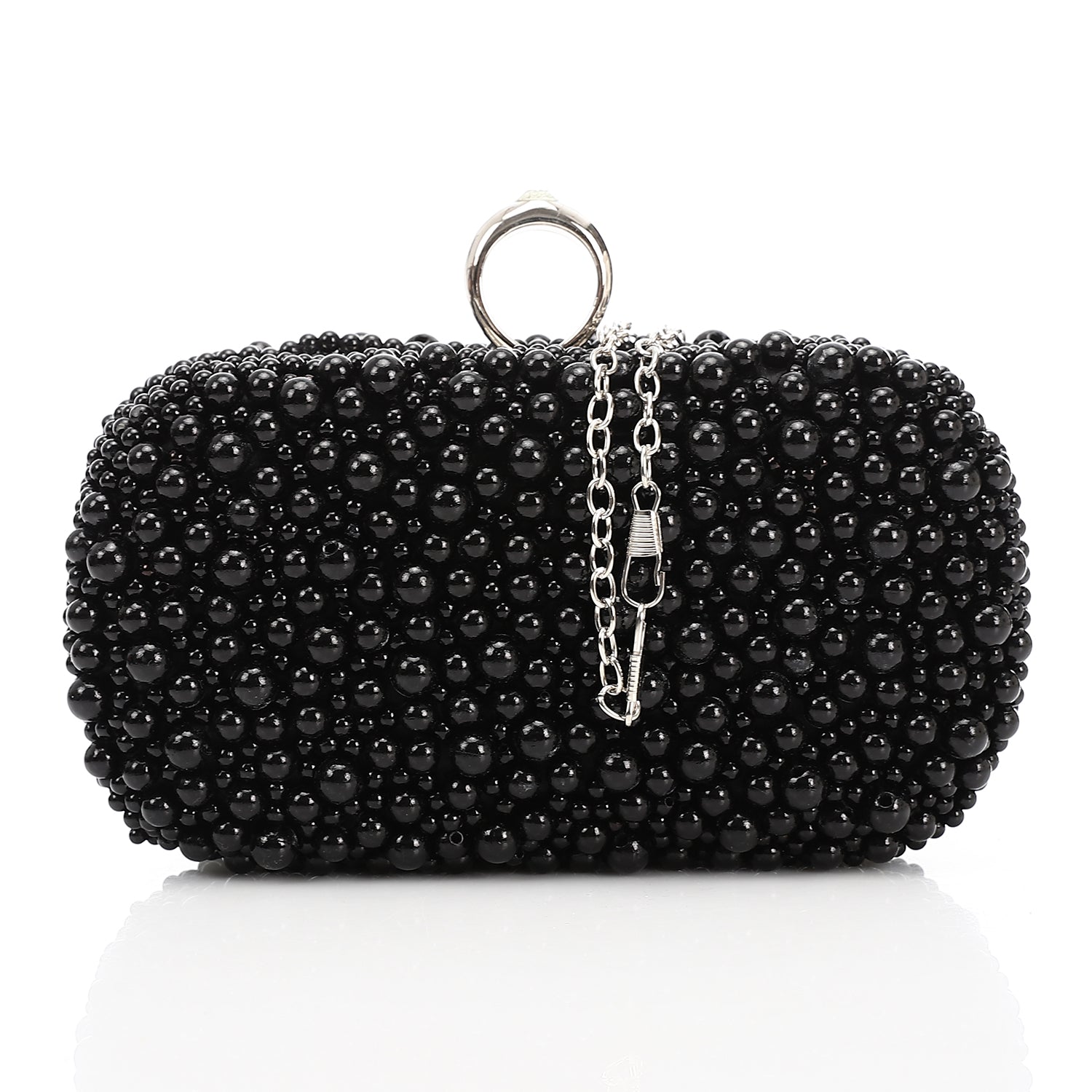 All-Over Pearl Studded Evening Bag Black