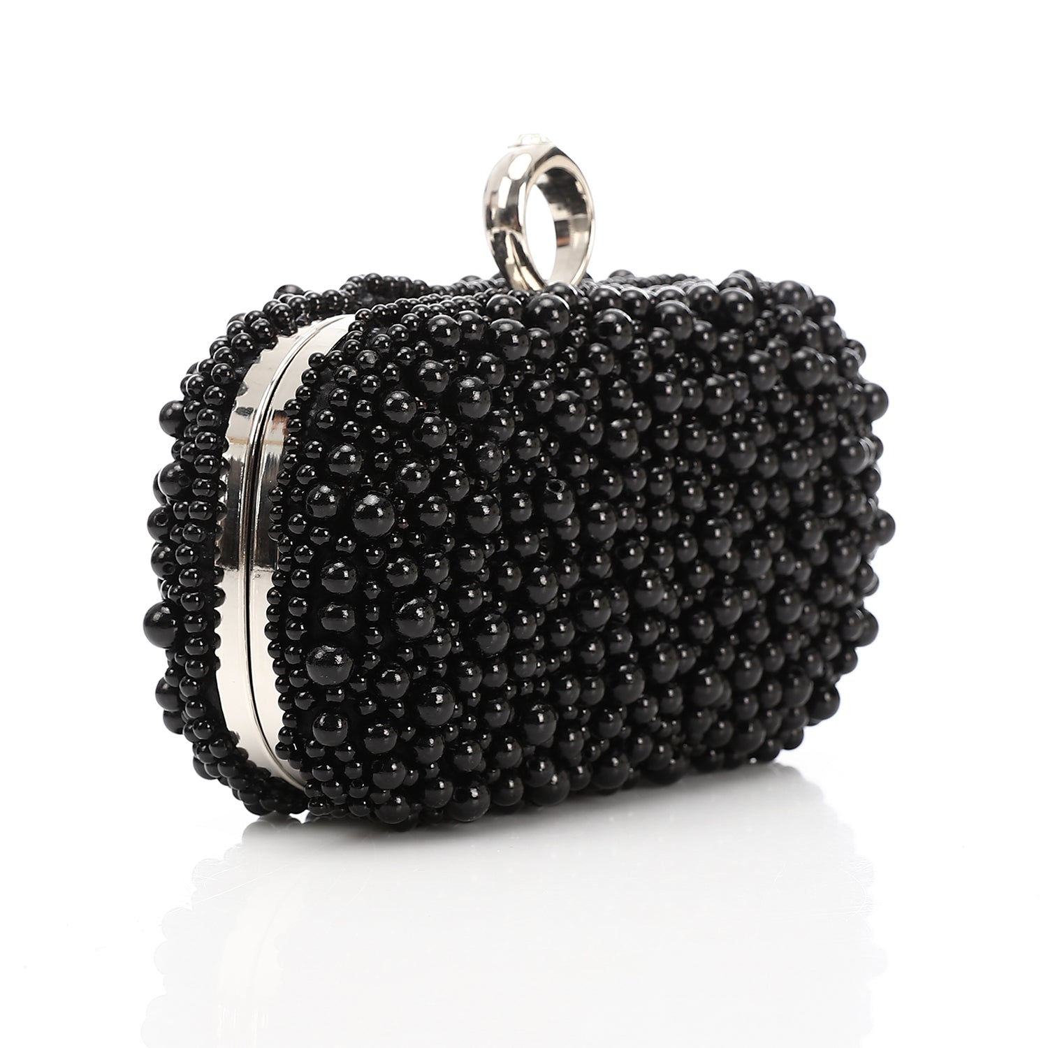 All-Over Pearl Studded Evening Bag Black