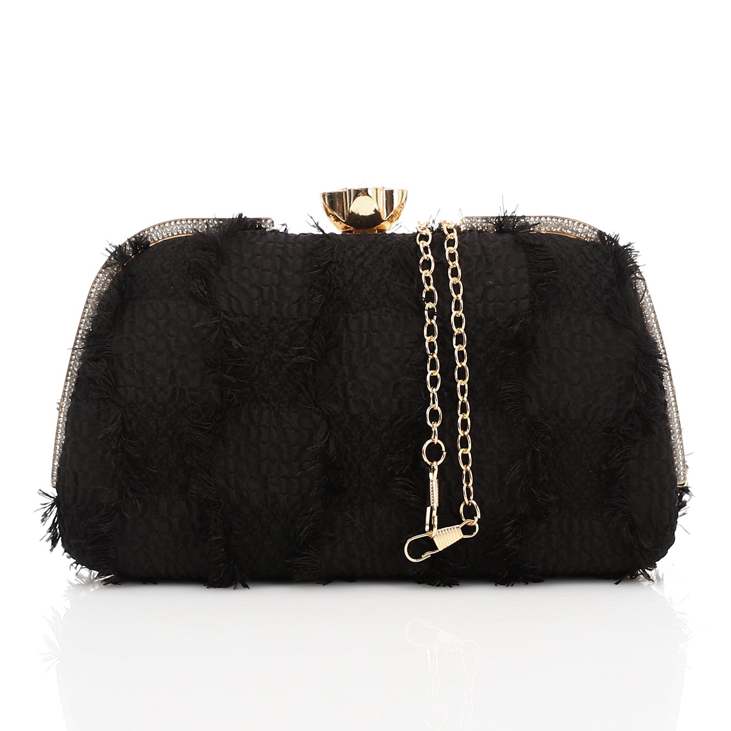 Fringed Texture Evening Clutch Black