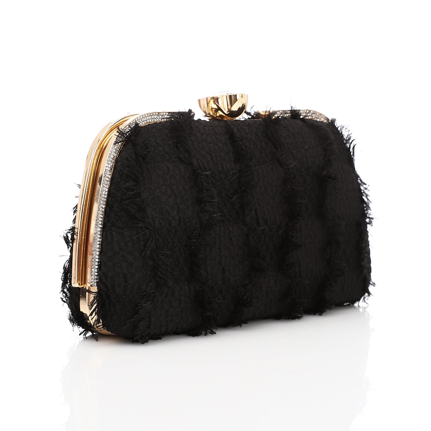 Fringed Texture Evening Clutch Black