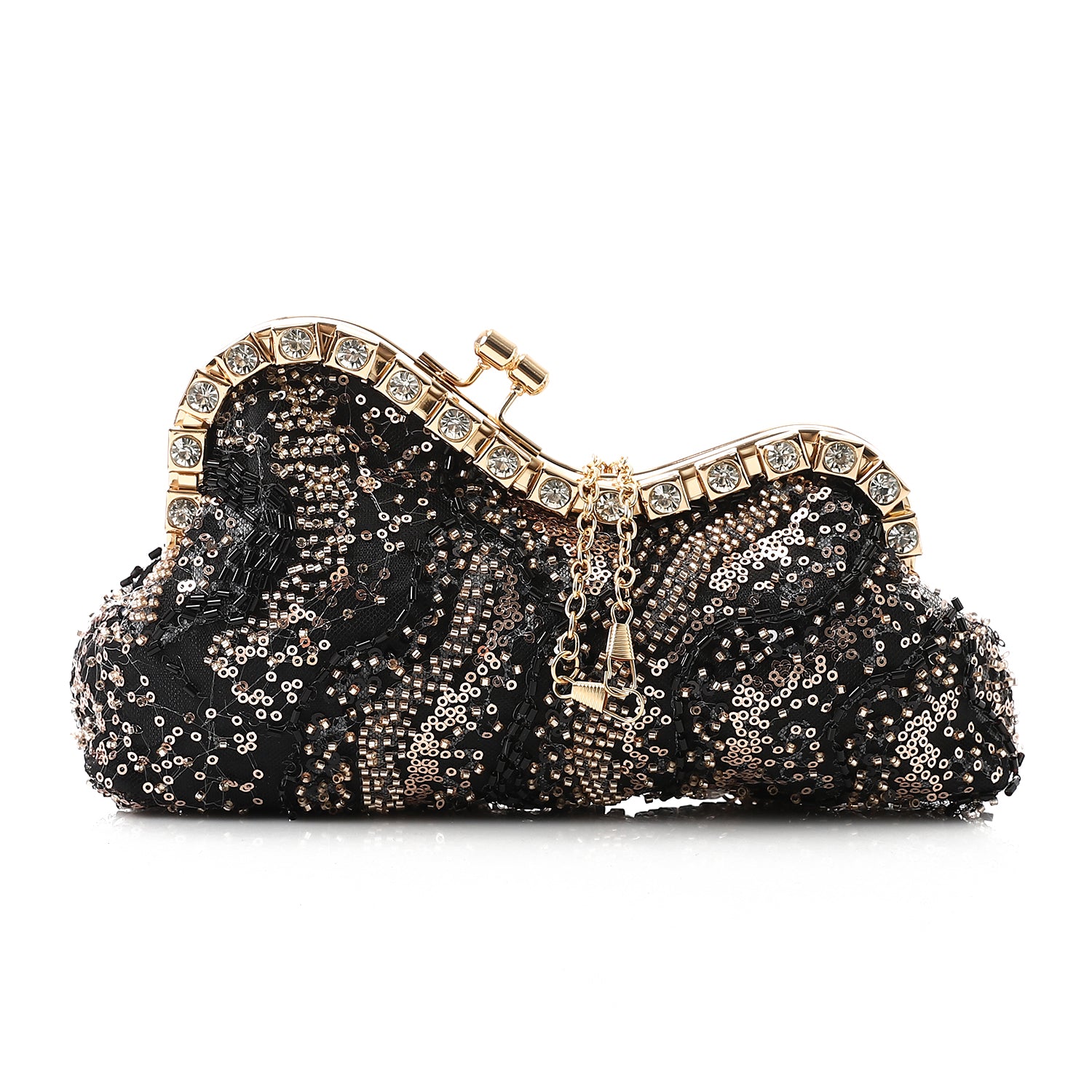 Beaded & Sequin Embellished Evening Clutch Black