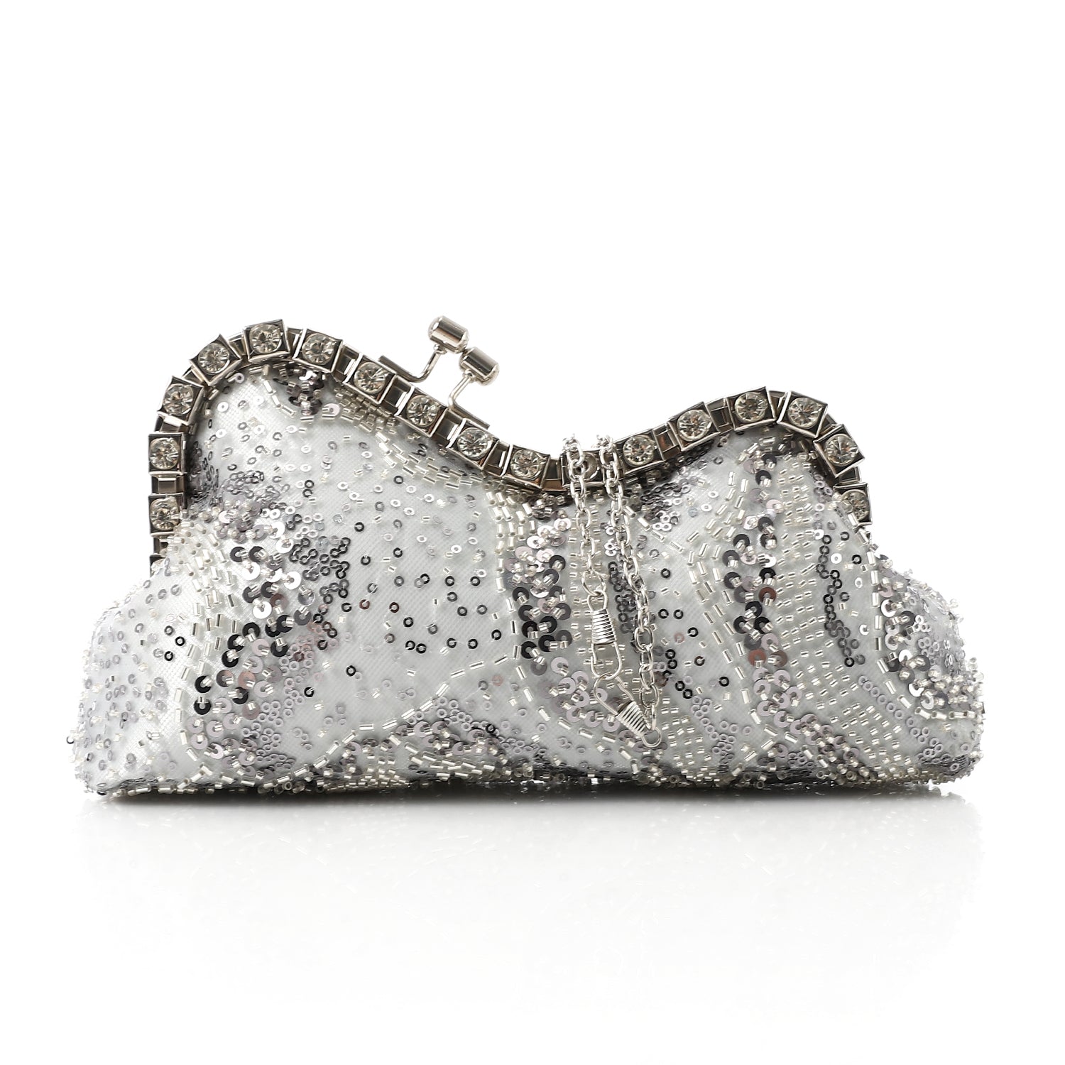 Beaded & Sequin Embellished Evening Clutch Silver