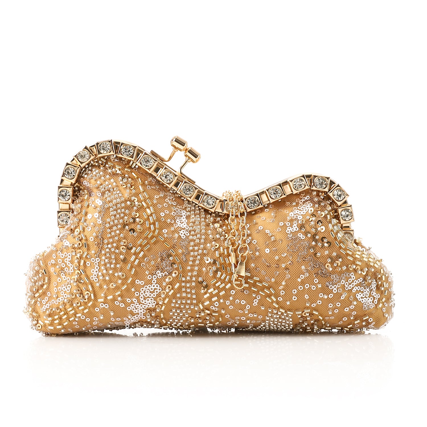 Beaded & Sequin Embellished Evening Clutch Gold