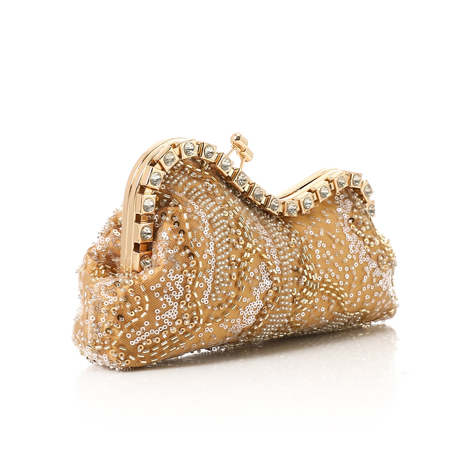 Beaded & Sequin Embellished Evening Clutch Gold