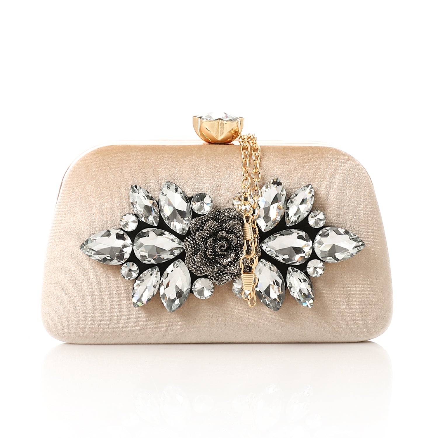 Velvet Evening Clutch with Crystal Floral Brooch Pink