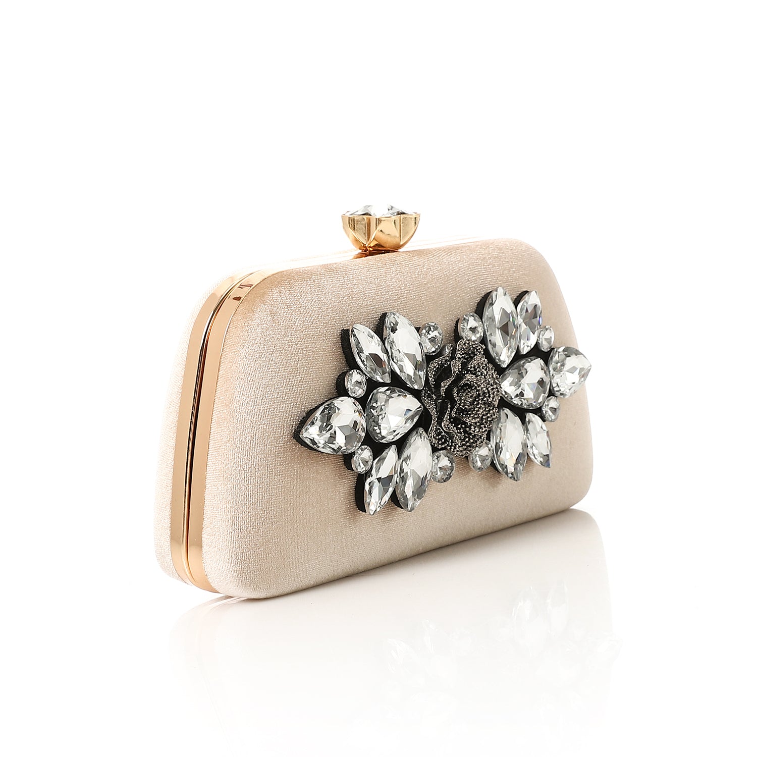 Velvet Evening Clutch with Crystal Floral Brooch Pink