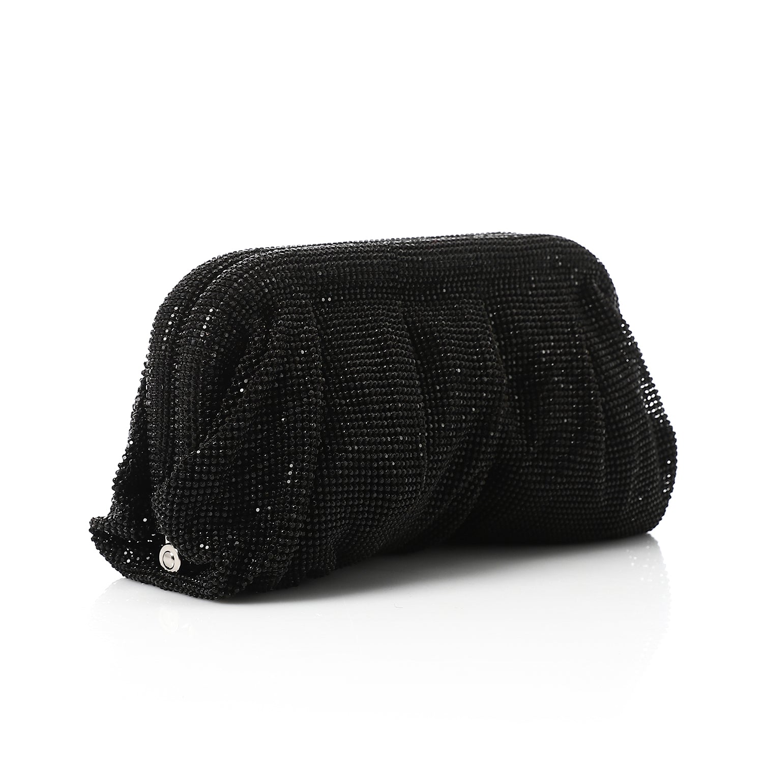 Ruched Rhinestone Evening Clutch Black