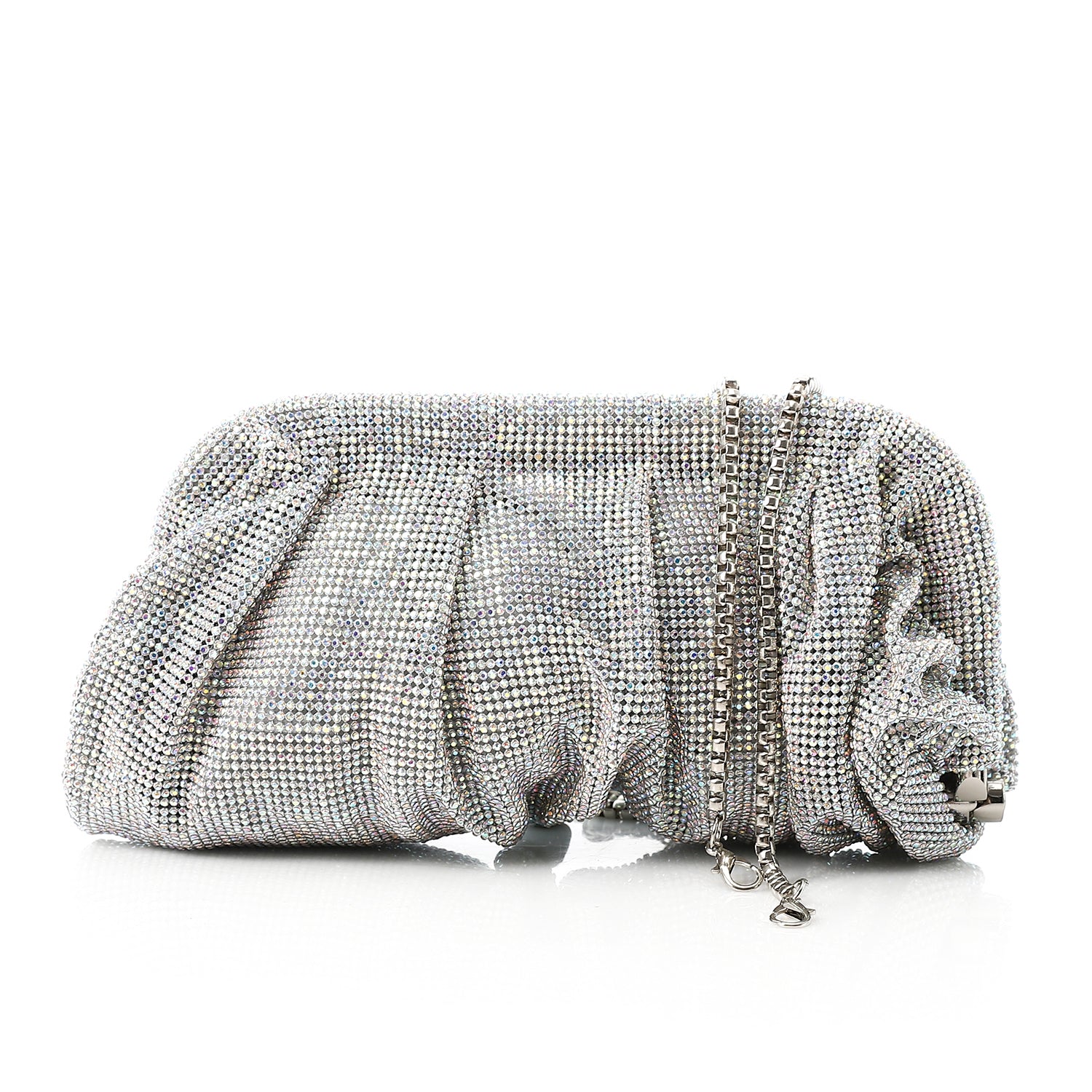 Ruched Rhinestone Evening Clutch Silver