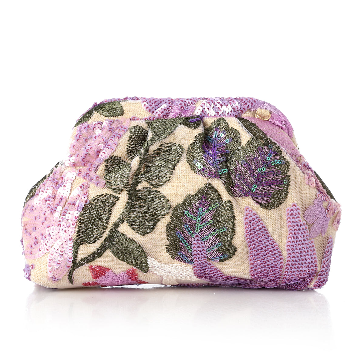Floral Sequin Embroidered Evening Clutch Purple