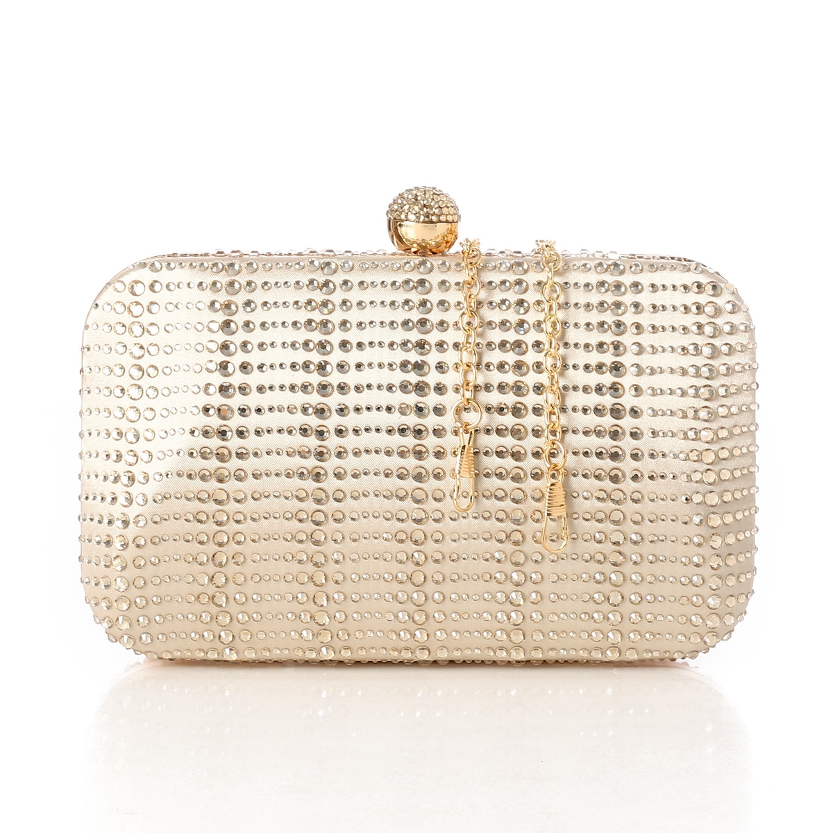 Rhinestone Striped Hard-Case Evening Clutch Gold